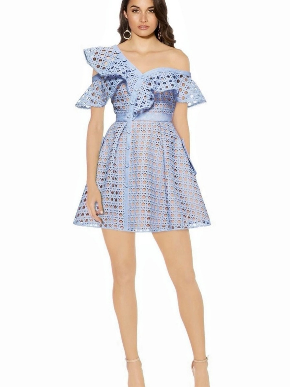 Self-Portrait Blue Lace Mini Dress Size 6 Like New